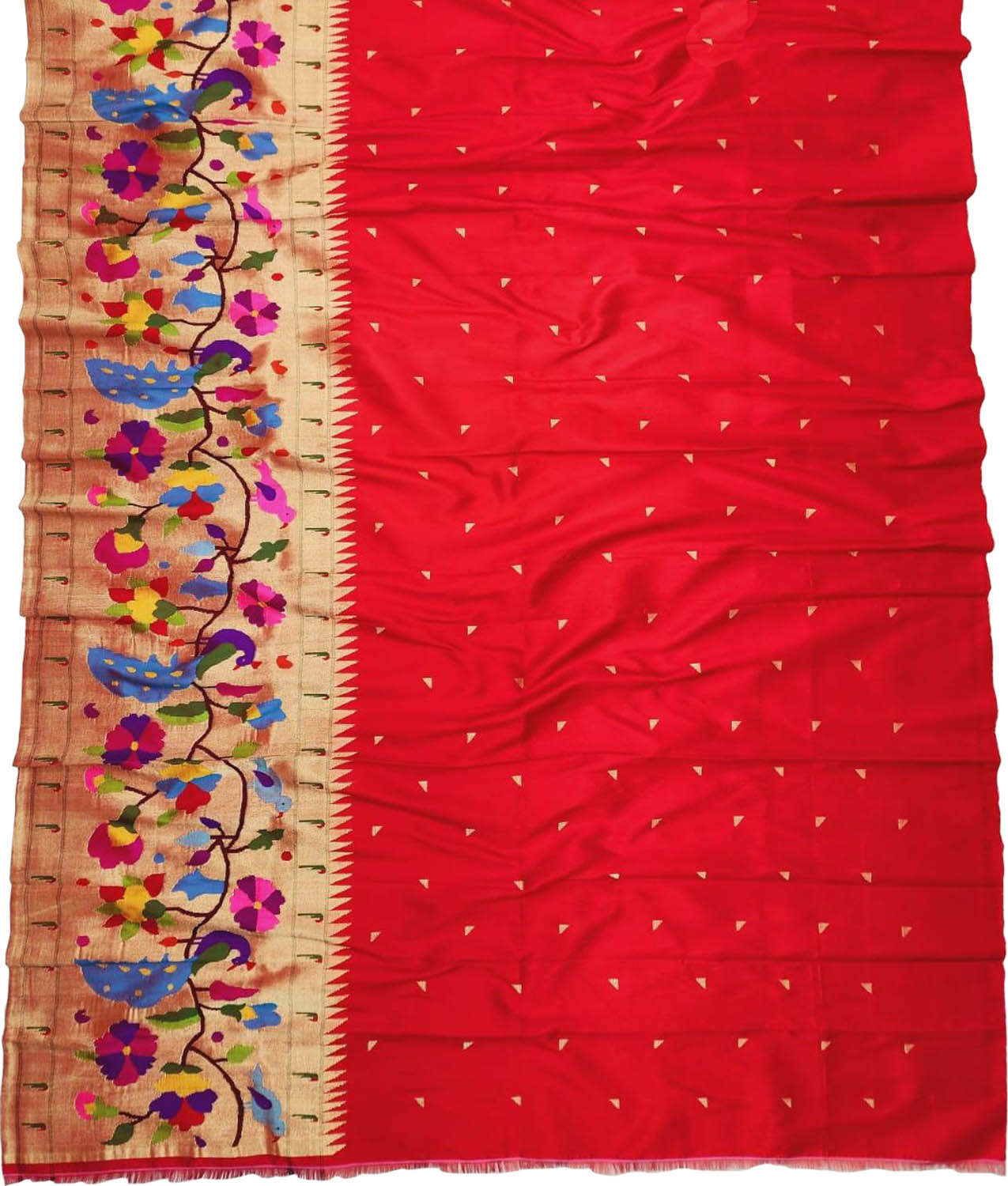 Red Paithani Handloom Pure Silk Lehenga Fabric - Luxurion World