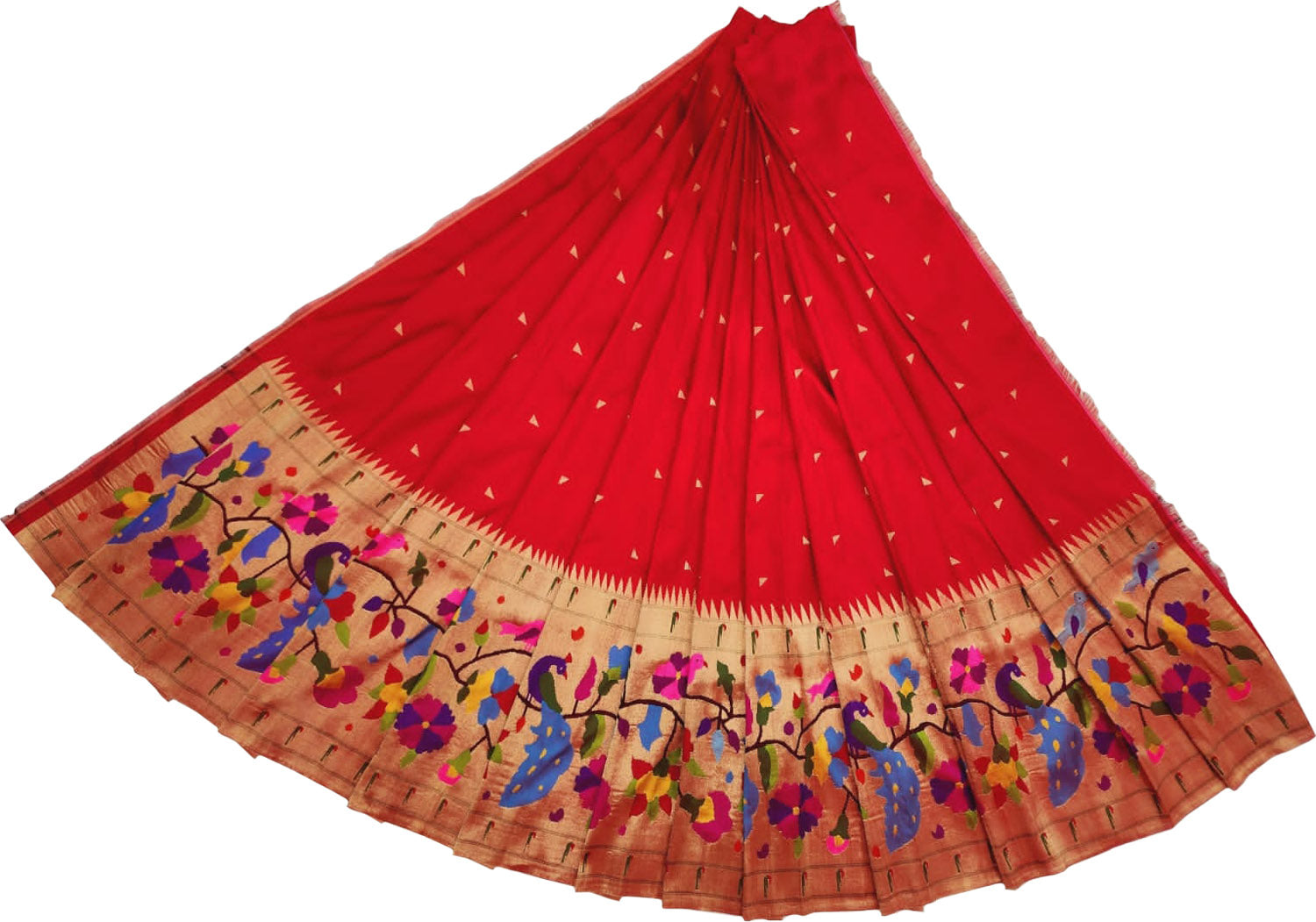 Red Paithani Handloom Pure Silk Lehenga Fabric - Luxurion World