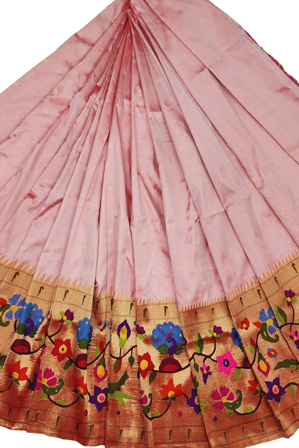 Pink Paithani Handloom Pure Silk Lehenga Fabric - Luxurion World