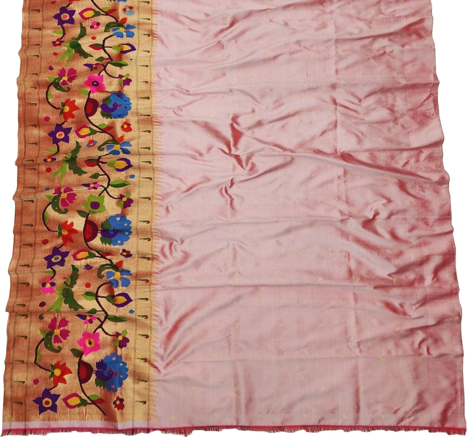 Pink Paithani Handloom Pure Silk Lehenga Fabric - Luxurion World