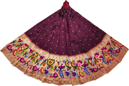 Maroon Paithani Handloom Pure Silk Lehenga Fabric - Luxurion World