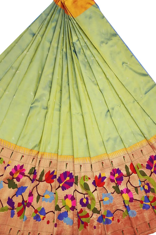 Green Paithani Handloom Pure Silk Lehenga Fabric - Luxurion World