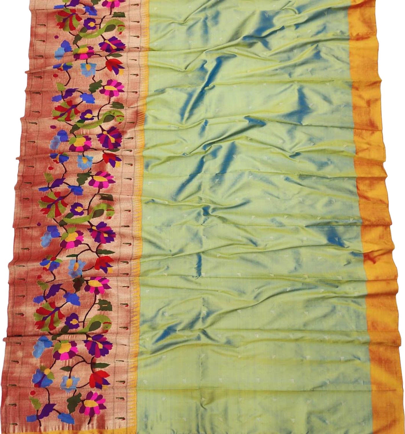Green Paithani Handloom Pure Silk Lehenga Fabric - Luxurion World