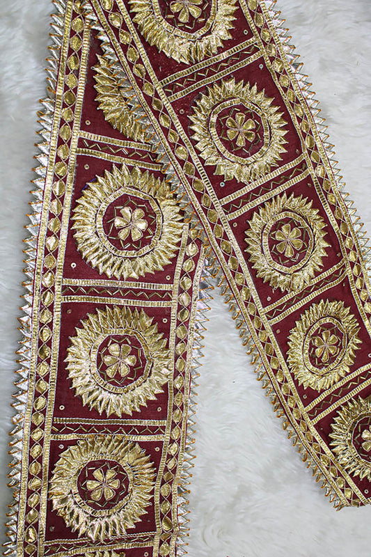 Exquisite Maroon Hand Gota Work Lace: Timeless Elegance ( Roll OF 9 Meter )