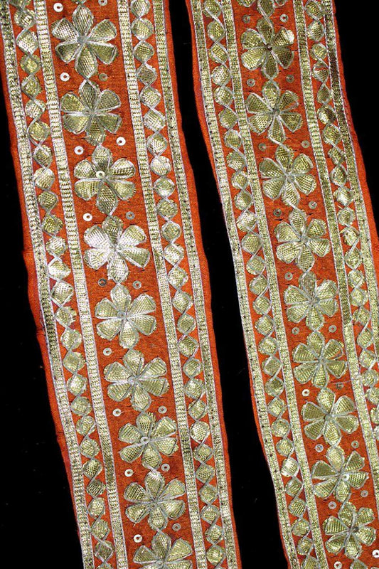 Orange Floral Gota Lace: Handcrafted Floral Elegance - Luxurion World