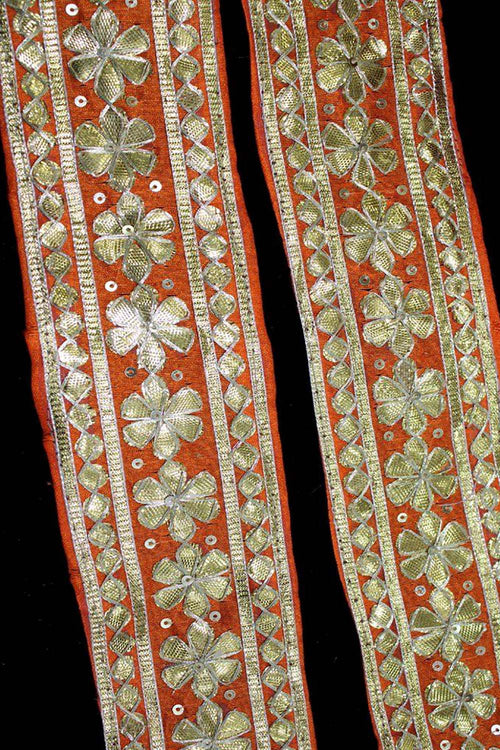 Orange Floral Gota Lace: Handcrafted Floral Elegance - Luxurion World