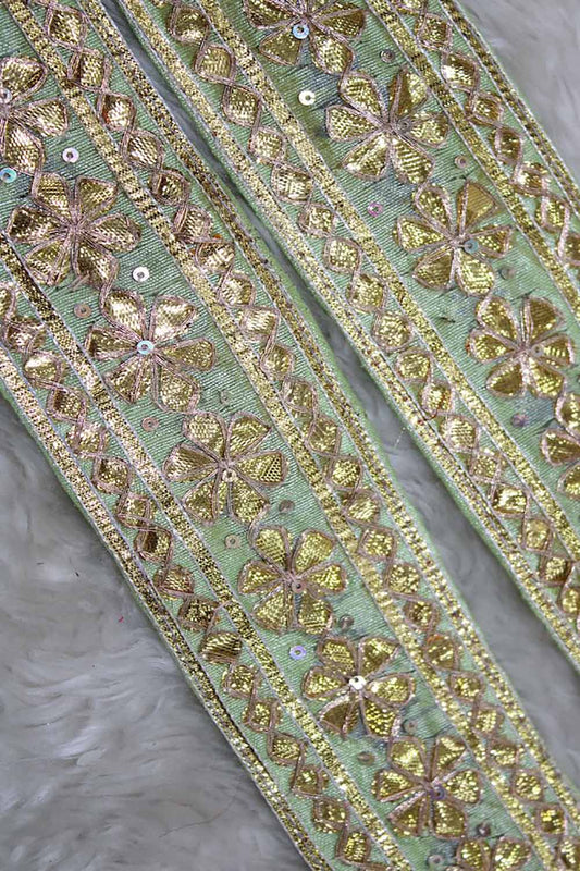 Pista Green Floral Gota Lace: Handcrafted Elegance at its Finest