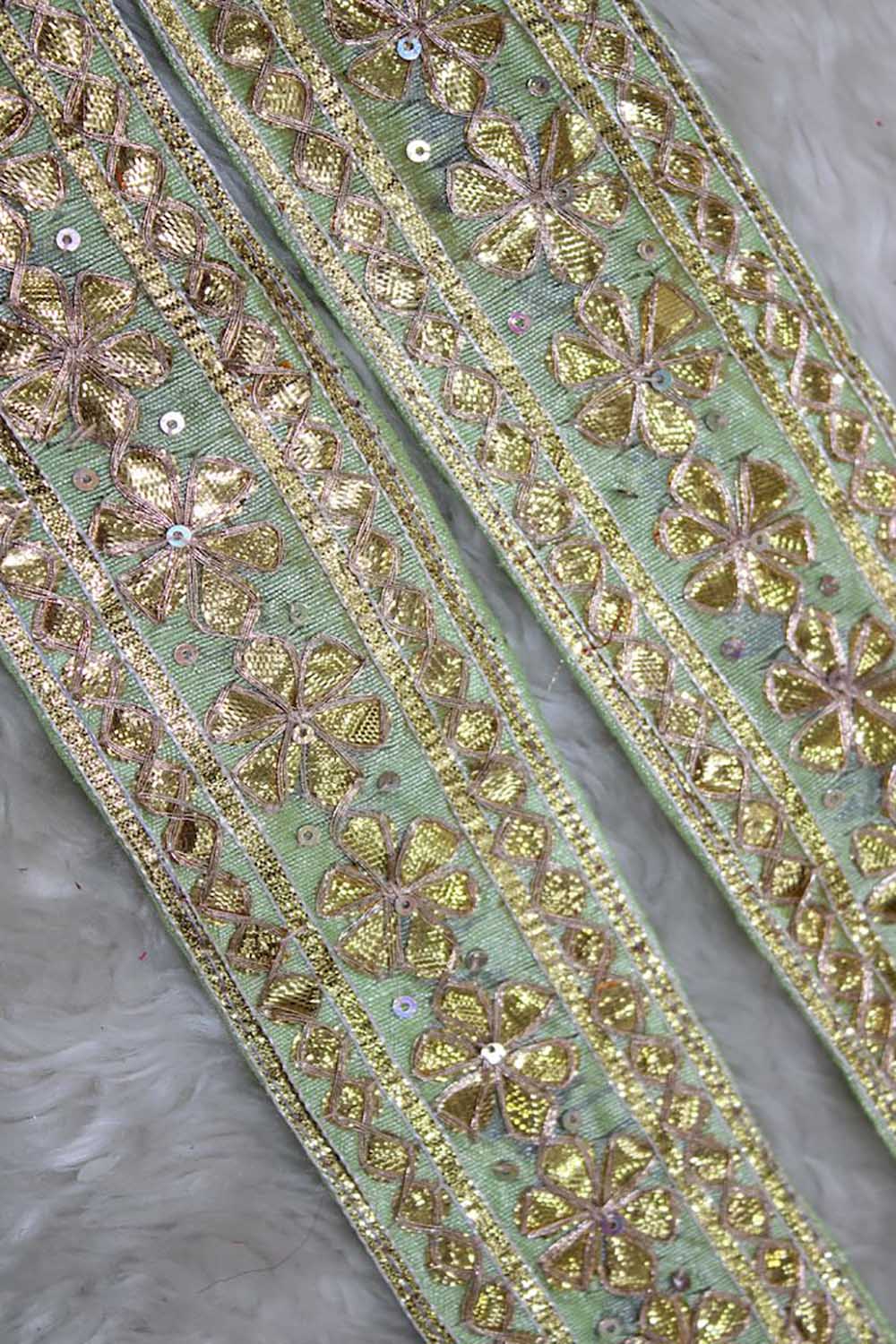 Pista Green Floral Gota Lace: Handcrafted Elegance at its Finest - Luxurion World