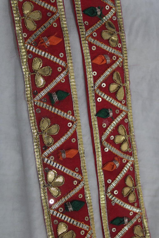 Red Hand Gota Work Lace: Traditional Elegance in 9 Meters - Luxurion World