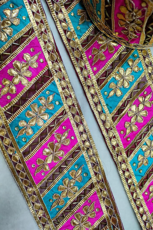 Vibrant Gota Work Lace: Multicolor Traditional Handcrafted Roll (9m) - Luxurion World