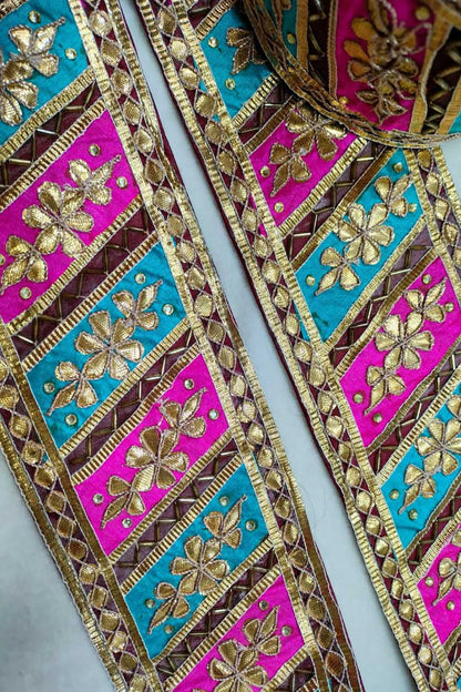 Vibrant Gota Work Lace: Multicolor Traditional Handcrafted Roll (9m) - Luxurion World