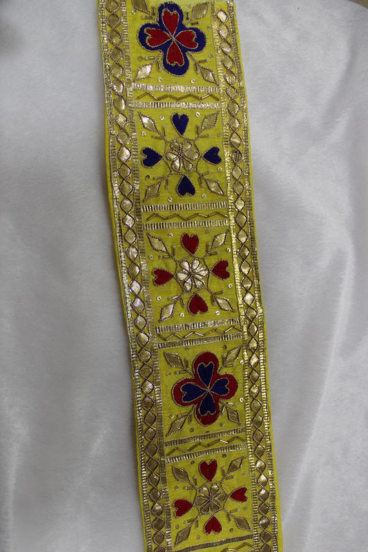 Yellow Gota Work Lace: 9 Meter Roll of Traditional Handcrafted Elegance