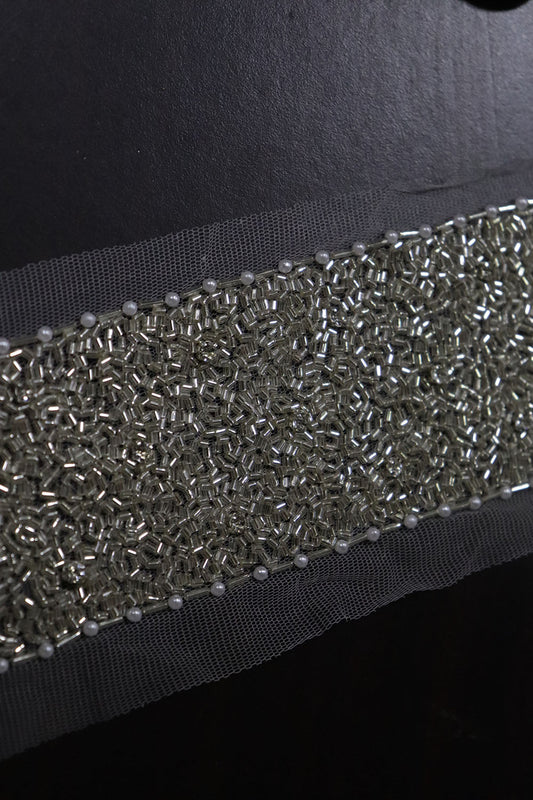 Exquisite Golden Cutdana Beads Embroidered Lace: A Masterpiece of Elegance ( Roll OF 9 Meter ) - Luxurion World