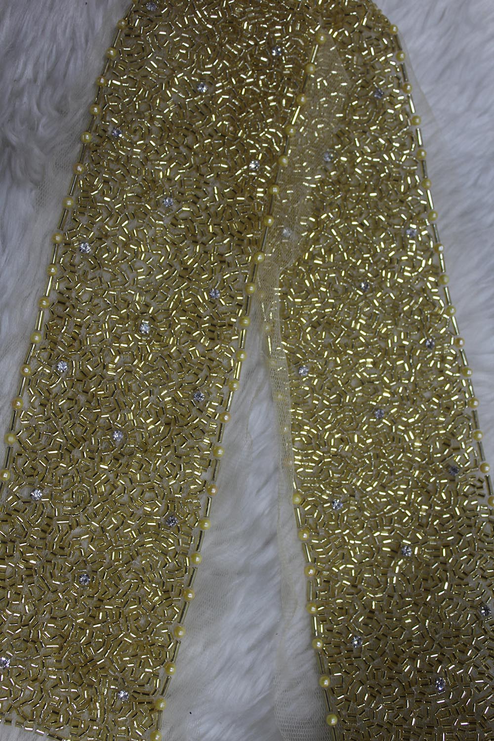 Exquisite Golden Cutdana Beads Embroidered Lace for Glamorous Attire ( Roll OF 9 Meter ) - Luxurion World