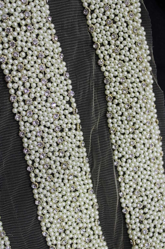 Elegant Off White Pearl Handwork Lace: A Timeless Beauty ( Roll OF 9 Meter ) - Luxurion World