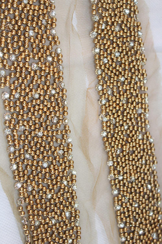 Elegant Golden Pearl Handwork Lace: Exquisite Craftsmanship for Glamorous Designs ( Roll OF 9 Meter ) - Luxurion World