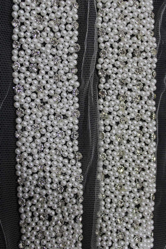 Elegant Off White Pearl Handwork Lace: A Timeless Beauty ( Roll OF 9 Meter )