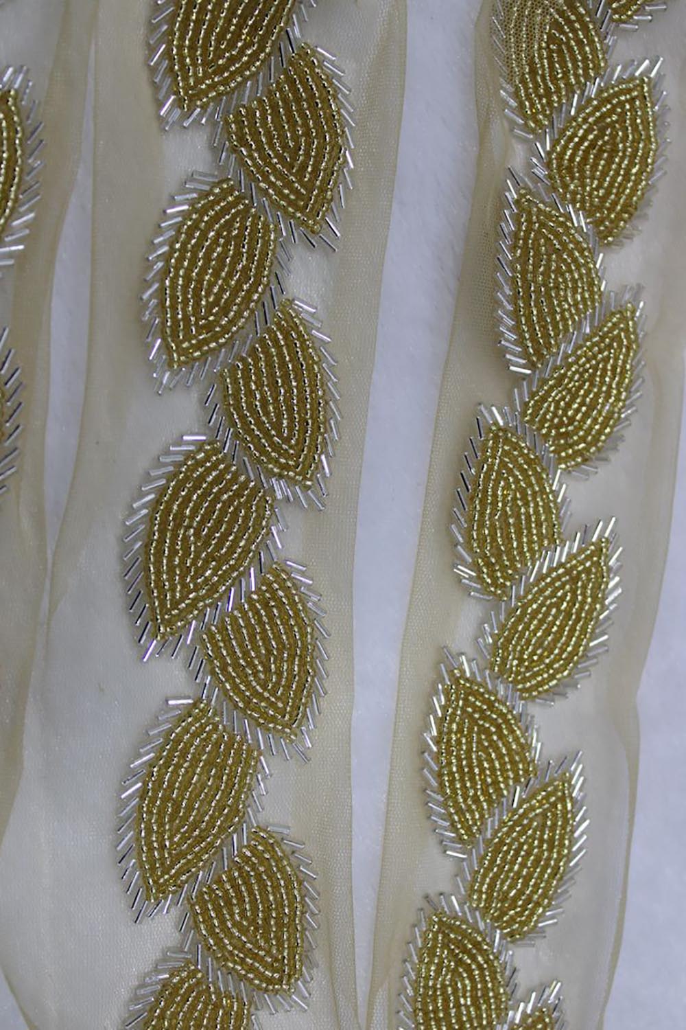 Golden Leaf Handwork Beads Work Embroidered Lace (9m Roll) - Luxurion World