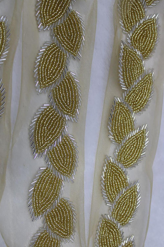 Golden Leaf Handwork Beads Work Embroidered Lace (9m Roll)