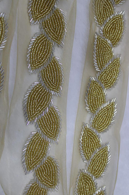 Golden Leaf Handwork Beads Work Embroidered Lace (9m Roll) - Luxurion World