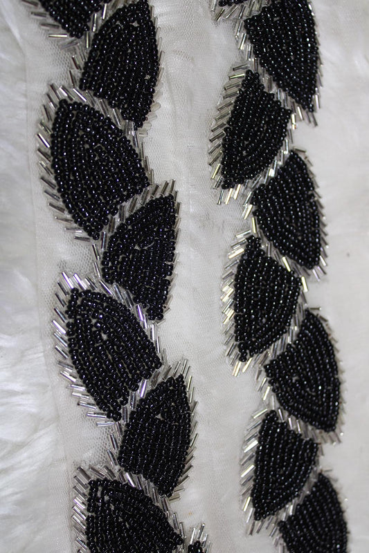 Black Leaf Handwork Beads Work Embroidered Lace (9m Roll)
