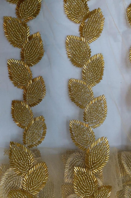 Golden Leaf Handwork Beads Embroidered Lace (9 Meter Roll)