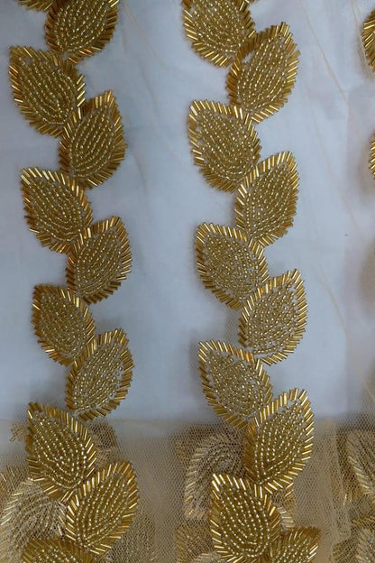 Golden Leaf Handwork Beads Embroidered Lace (9 Meter Roll) - Luxurion World