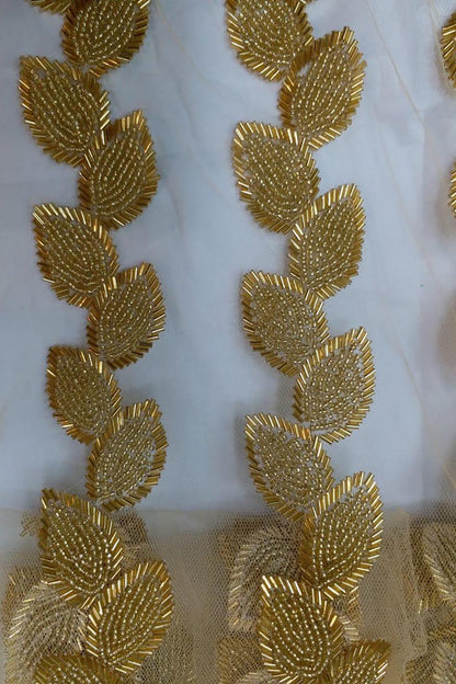 Golden Leaf Handwork Beads Embroidered Lace (9 Meter Roll) - Luxurion World