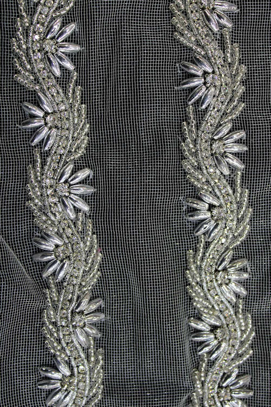 Silver Stone and Pearl Work Lace (9 Meter Roll) - Luxurion World