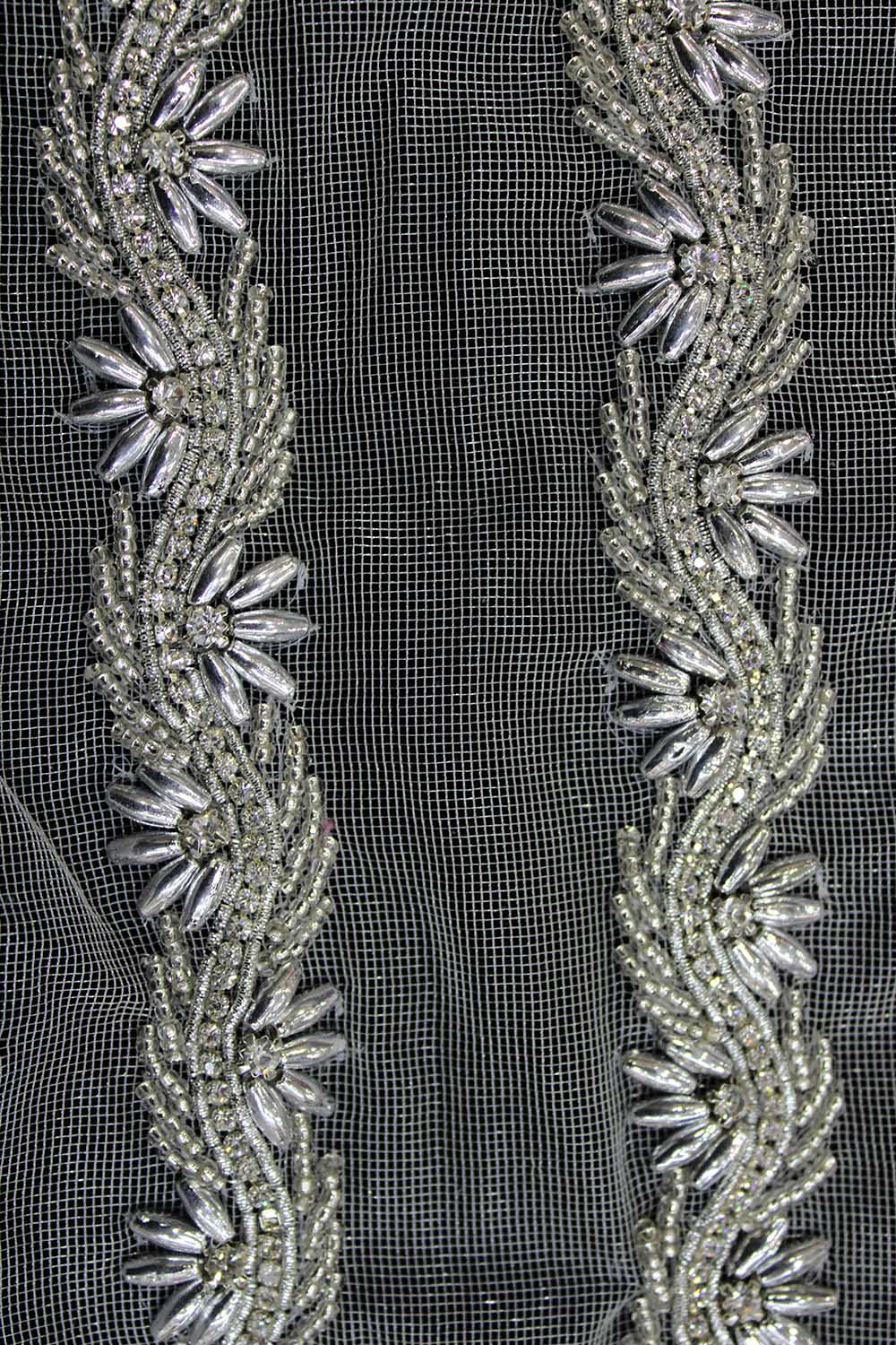 Silver Stone and Pearl Work Lace (9 Meter Roll) - Luxurion World