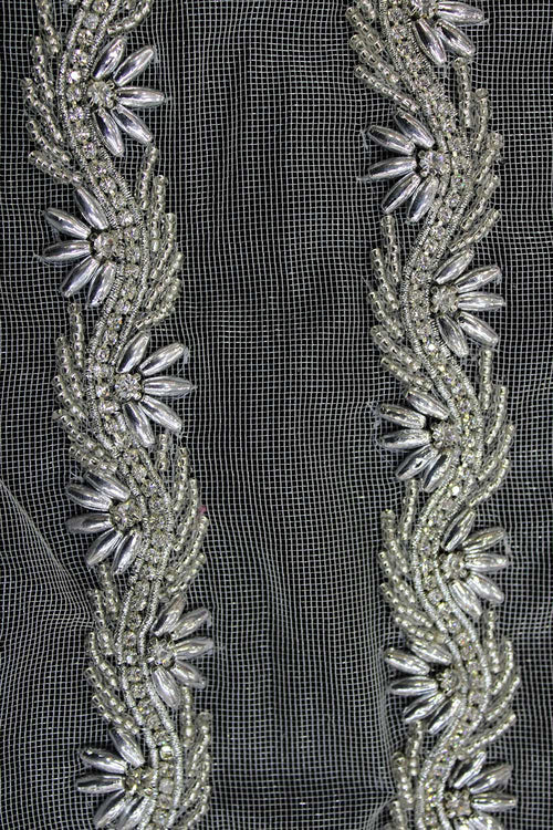 Silver Stone and Pearl Work Lace (9 Meter Roll) - Luxurion World