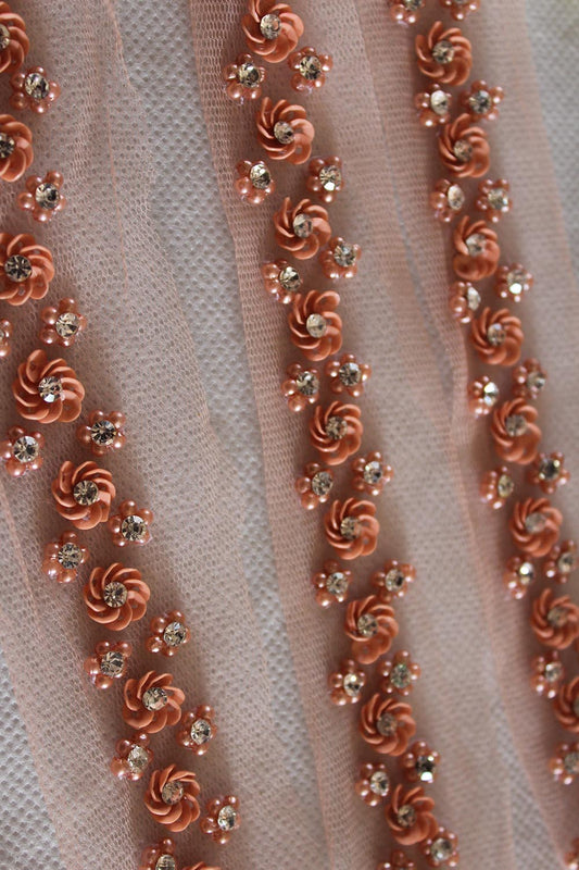 Peach Handwork Lace: 9 Meter Roll of Embellished Elegance