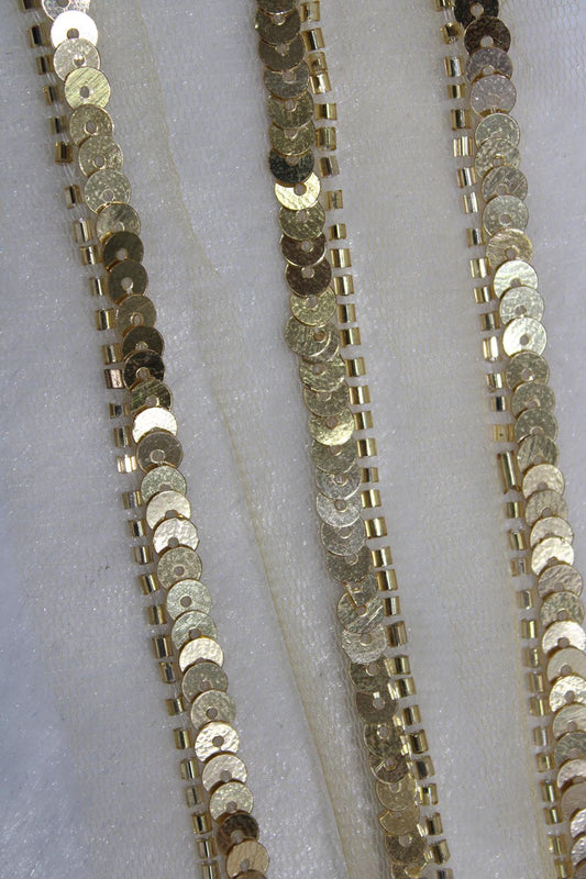 Exquisite Golden Beads And Sequins Handwork Lace: A Masterpiece of Embellishment ( Roll OF 9 Meter ) - Luxurion World