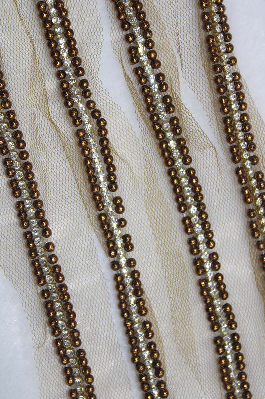 Exquisite Golden Pearl Handwork Lace: A Masterpiece of Embellishment ( Roll OF 9 Meter )