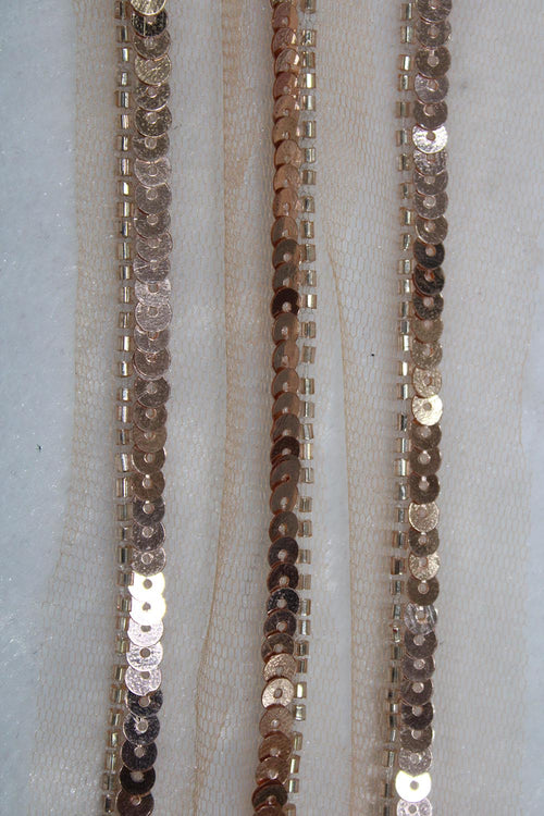 Exquisite Golden Beads And Sequins Handwork Lace: A Masterpiece of Embellishment ( Roll OF 9 Meter ) - Luxurion World