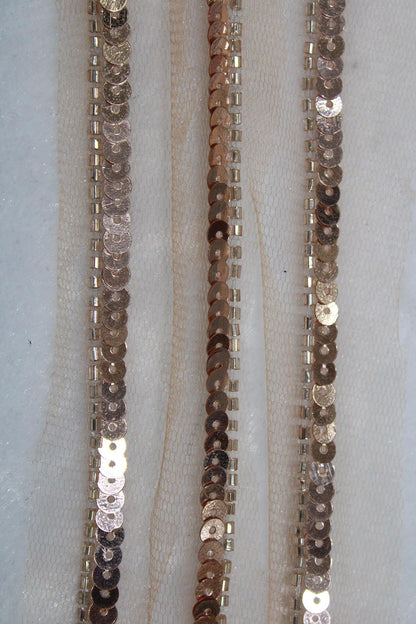 Exquisite Golden Beads And Sequins Handwork Lace: A Masterpiece of Embellishment ( Roll OF 9 Meter ) - Luxurion World