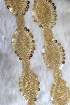 Exquisite Golden Beads And Sequins Handwork Lace: A Masterpiece of Embellishment ( Roll OF 9 Meter ) - Luxurion World