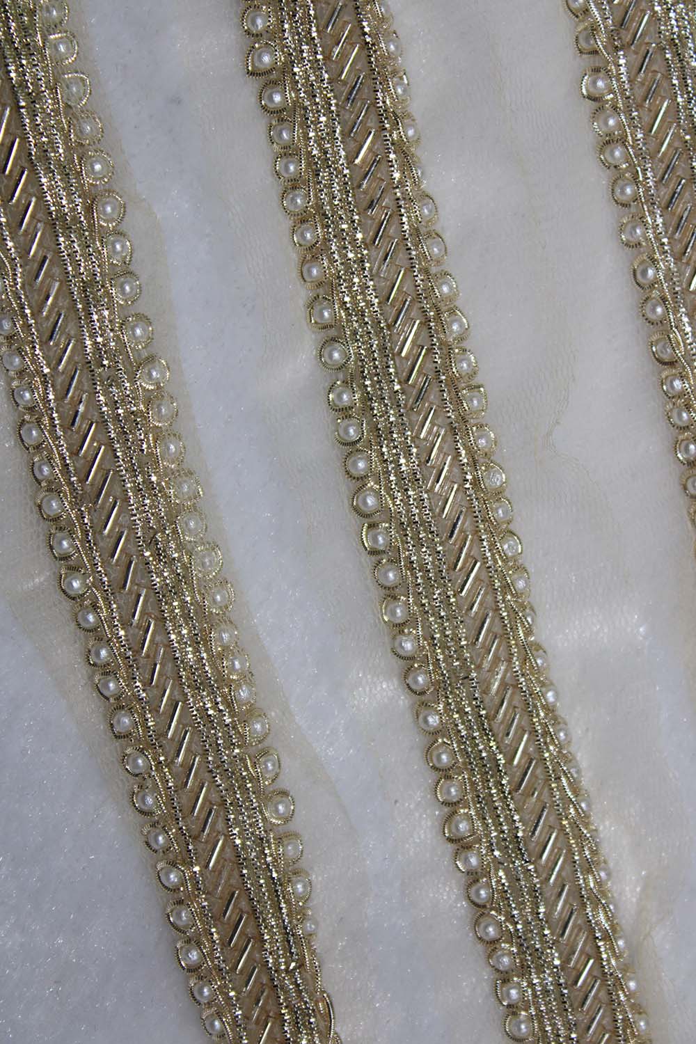 Exquisite Golden Beads And Pearl Work Handwork Lace: A Masterpiece of Embellishment ( Roll OF 9 Meter ) - Luxurion World