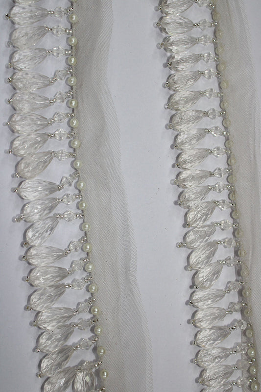 Exquisite White Pearl Handwork Lace with Stunning Embellishments ( Roll OF 9 Meter ) - Luxurion World