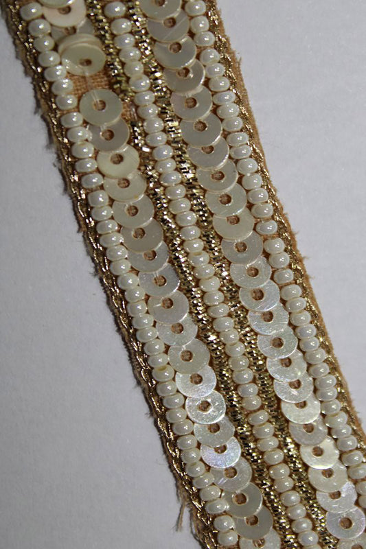 Exquisite Golden Sequins Handwork Lace: A Masterpiece of Embellishment ( Roll OF 9 Meter ) - Luxurion World