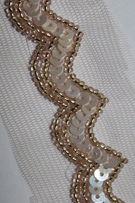 Gilded Elegance: Opulent Beads And Sequins Handcrafted Lace with Golden Embellishments ( Roll OF 9 Meter ) - Luxurion World