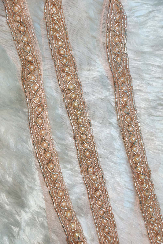 Exquisite Golden Beads And Pearl Handwork Lace: A Masterpiece of Embellishment ( Roll OF 9 Meter ) - Luxurion World