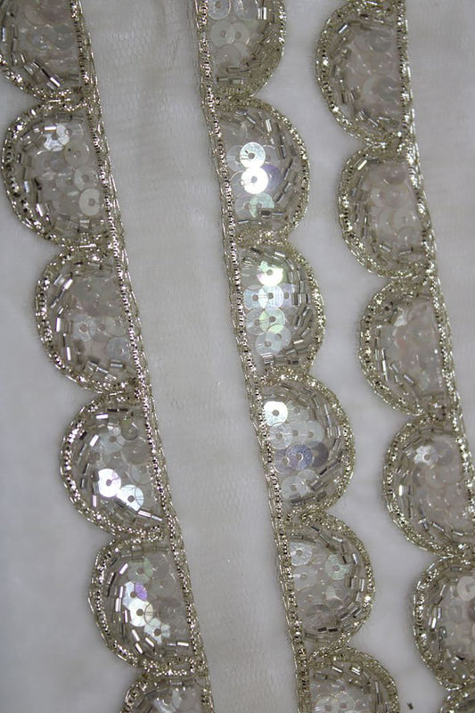 Exquisite Silver Lace: Intricate Beads And Sequins Handwork and Embellishments ( Roll OF 9 Meter ) - Luxurion World