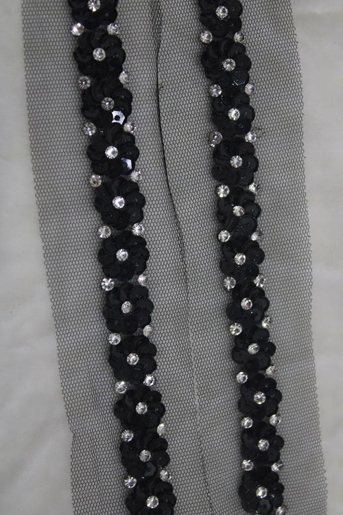Elegant Black Lace with Exquisite Handwork Embellishments ( Roll OF 9 Meter ) - Luxurion World