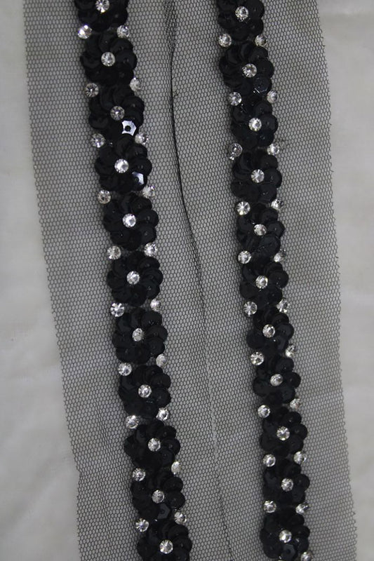 Elegant Black Lace with Exquisite Handwork Embellishments ( Roll OF 9 Meter ) - Luxurion World