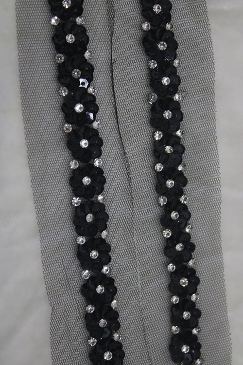 Elegant Black Lace with Exquisite Handwork Embellishments ( Roll OF 9 Meter ) - Luxurion World