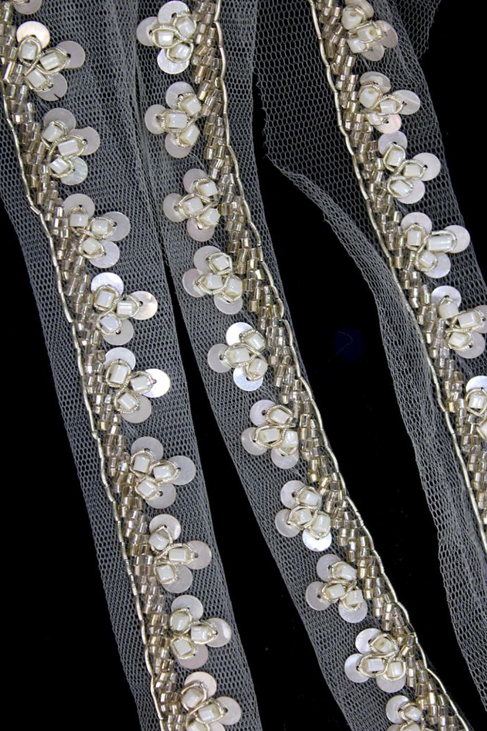 Exquisite White Lace with Intricate Beads And Sequins Handwork Embellishments ( Roll OF 9 Meter ) - Luxurion World