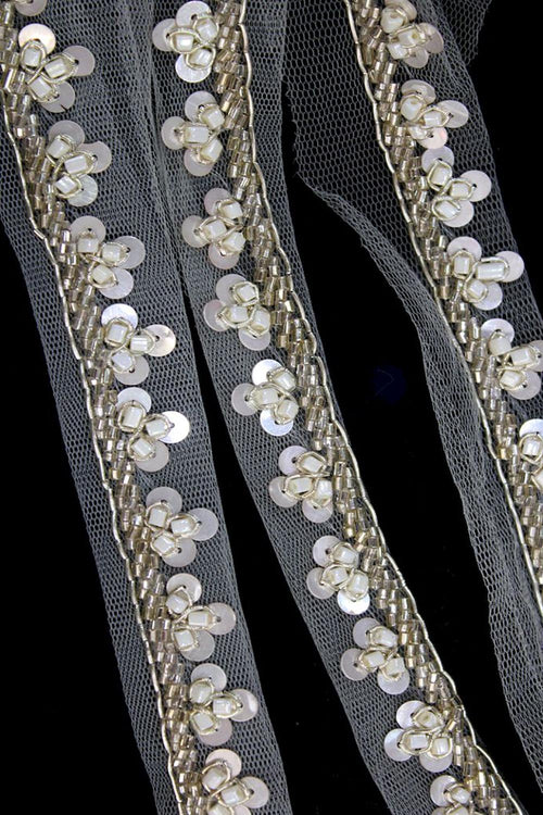 Exquisite White Lace with Intricate Beads And Sequins Handwork Embellishments ( Roll OF 9 Meter ) - Luxurion World
