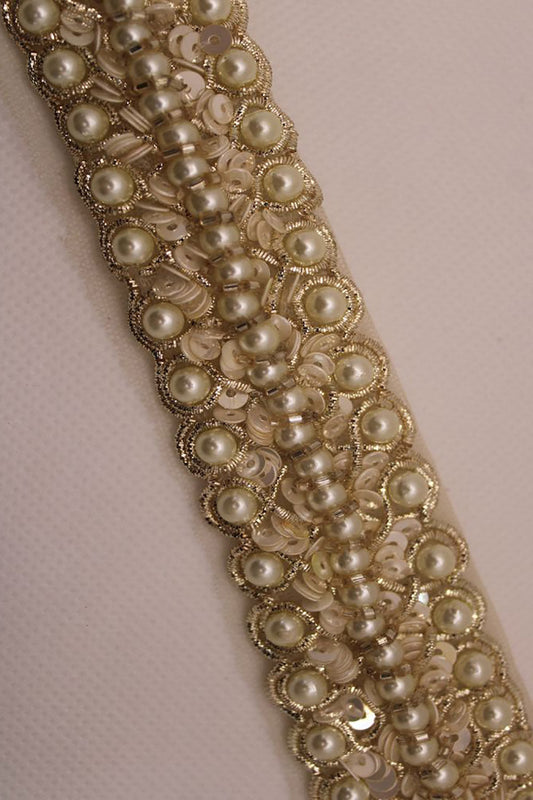 Exquisite Golden Pearl Handwork Lace: A Masterpiece of Embellishment ( Roll OF 9 Meter ) - Luxurion World