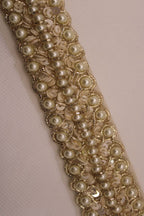 Exquisite Golden Pearl Handwork Lace: A Masterpiece of Embellishment ( Roll OF 9 Meter ) - Luxurion World